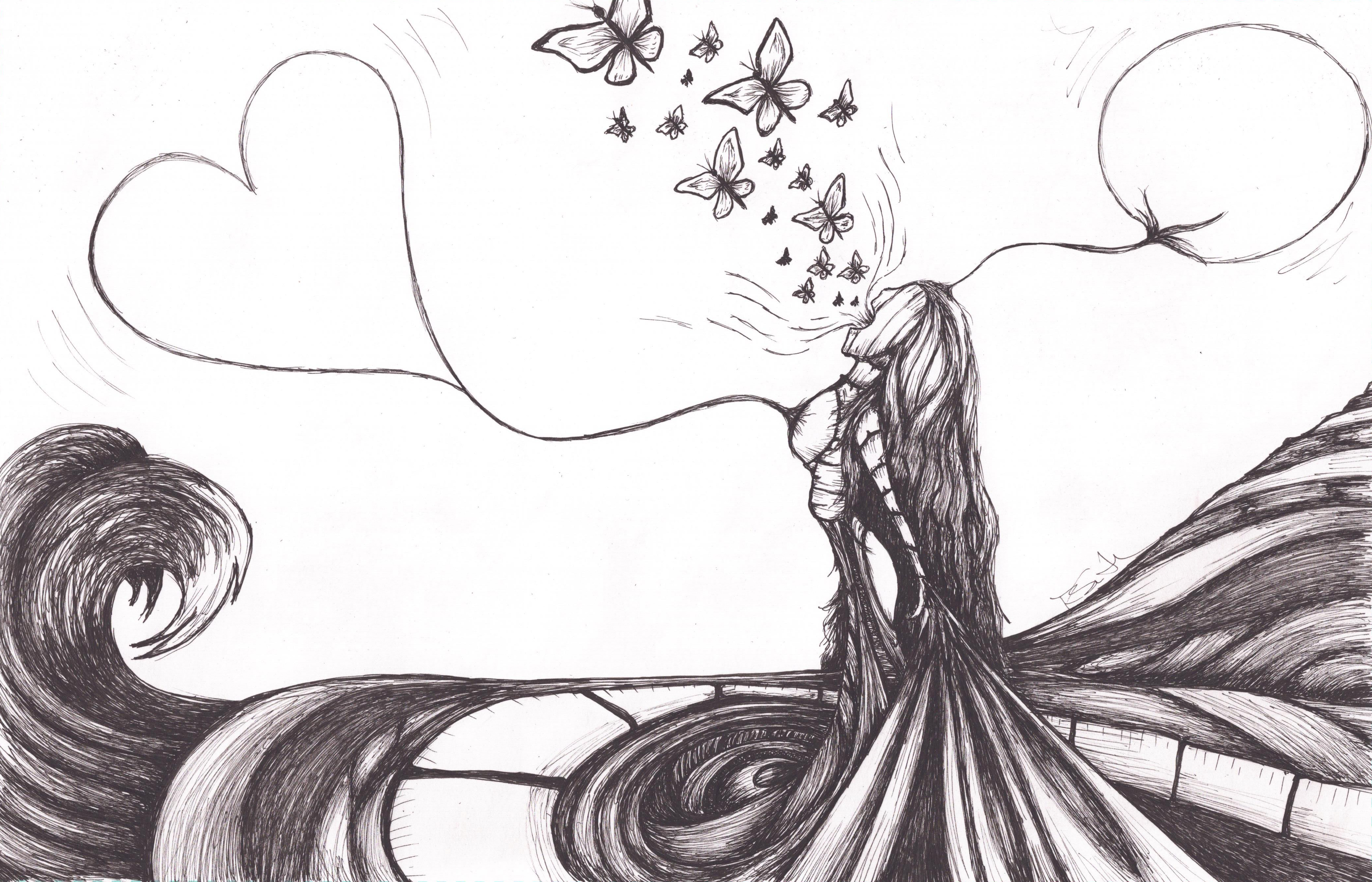 Sing - Butterfly Transformation - hand drawn ink art print